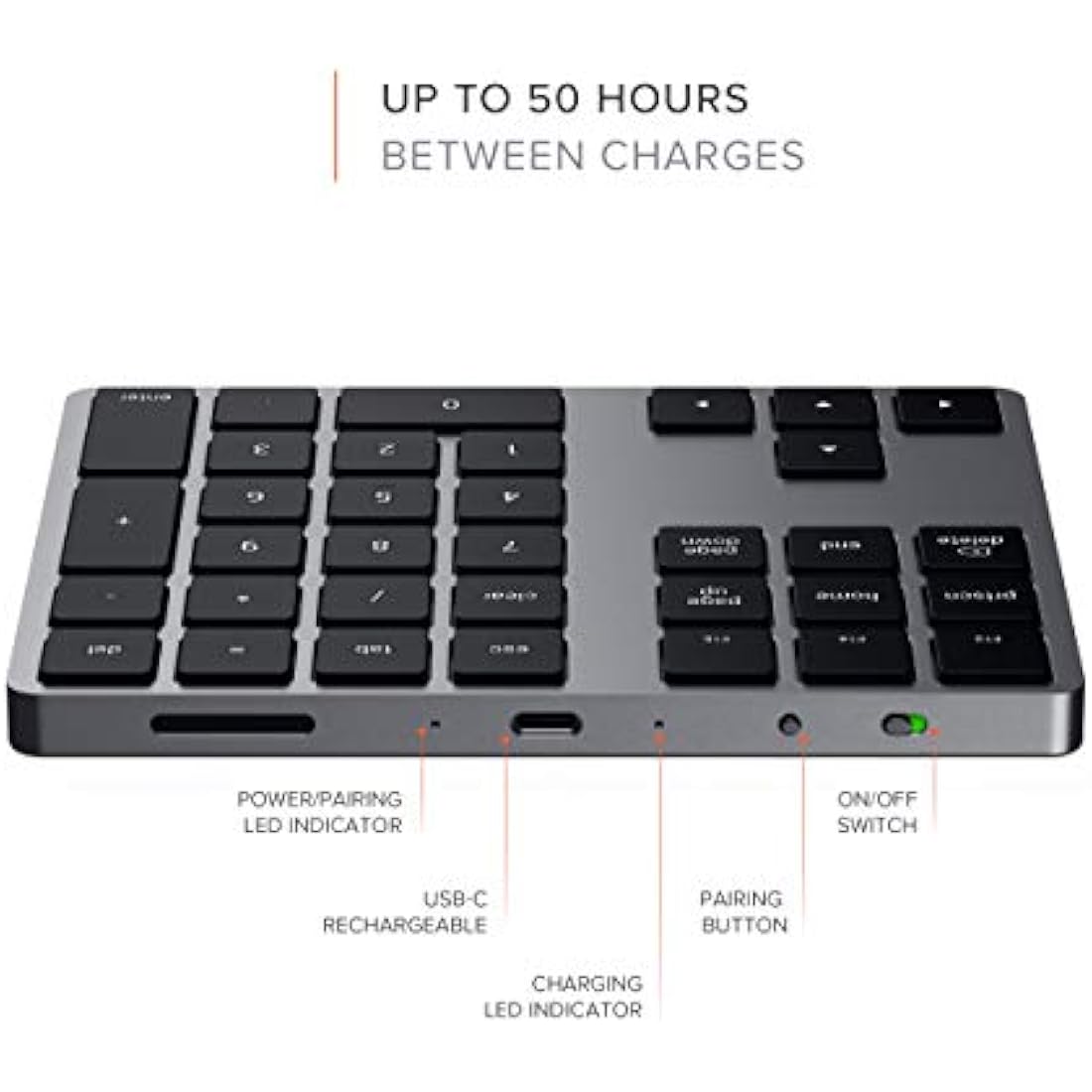 Satechi Bluetooth Extended Numeric Keypad – Slim Aluminum USB-C Rechargeable