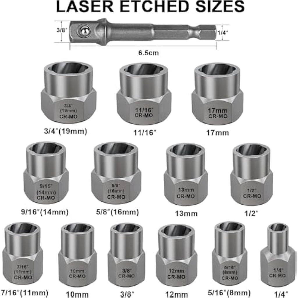 13+1 Piece Impact Bolt & Nut Remover Set | 3/8" Drive
