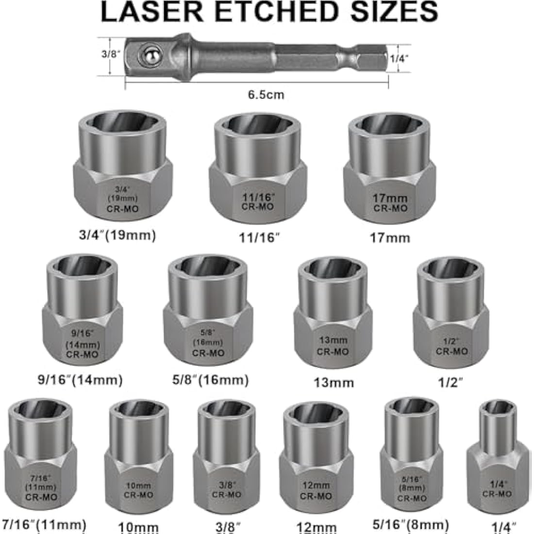 13+1 Piece Impact Bolt & Nut Remover Set | 3/8" Drive