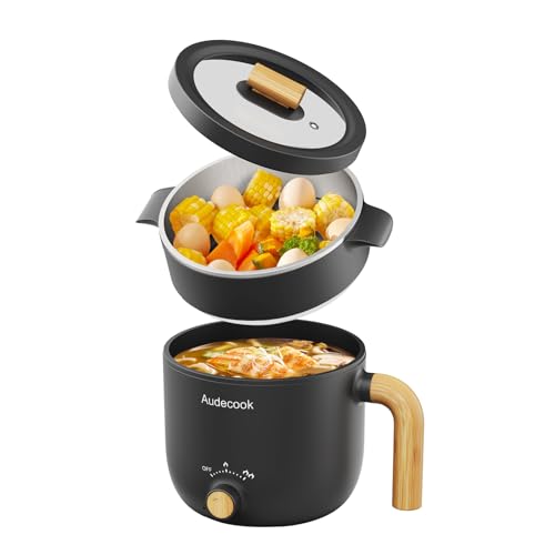 Audecook Electric Hot Pot with Steamer – 1.5L Portable Non-Stick Cooker