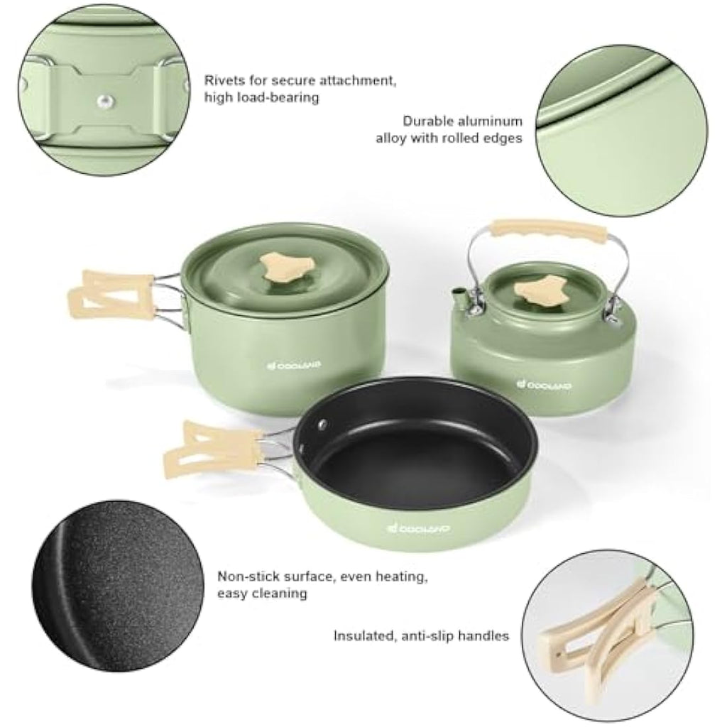 Odoland 15pcs Camping Cookware Mess Kit with Kettle and Utensils