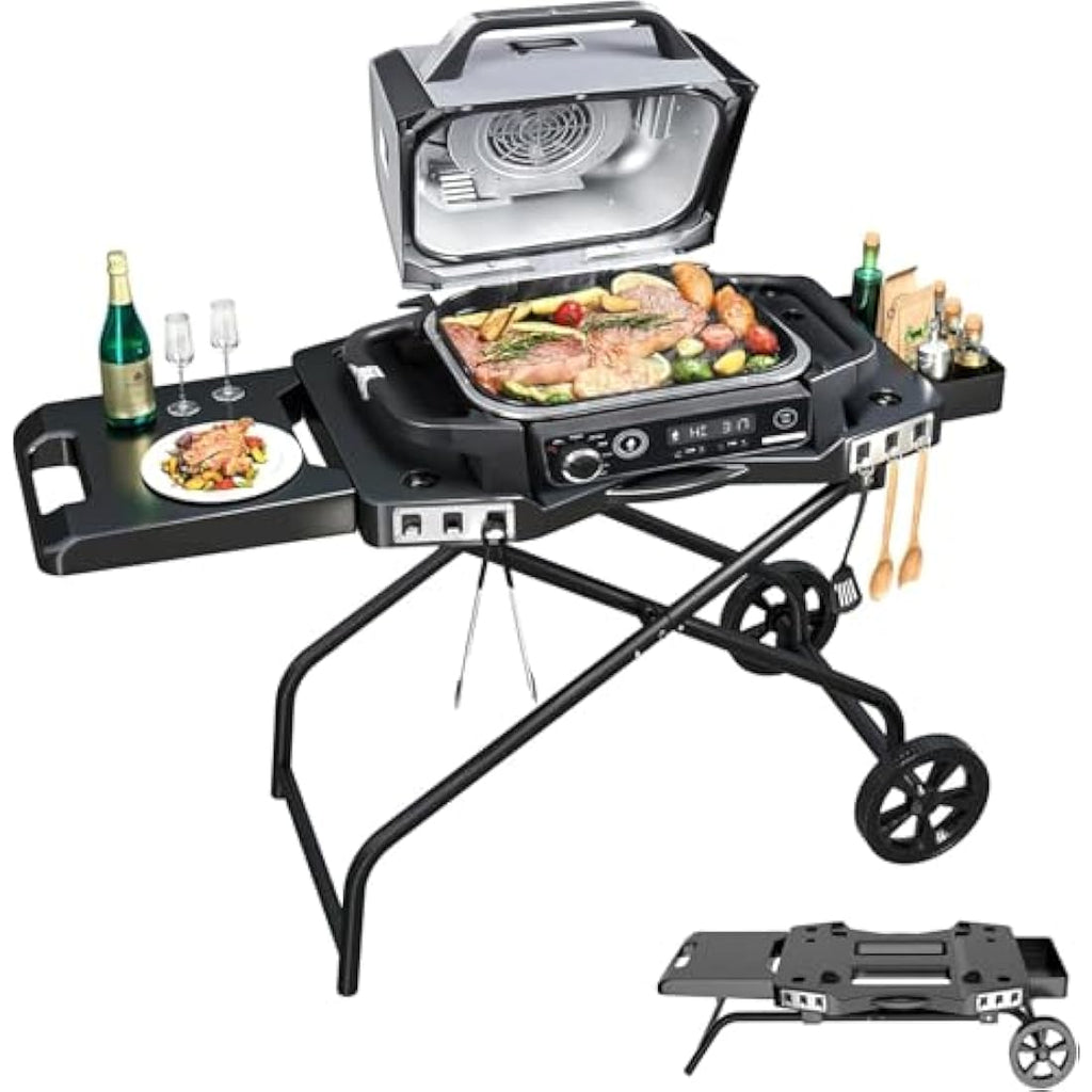 Denmay Foldable Barbecue Trolley – Portable Grill Stand for Ninja Woodfire