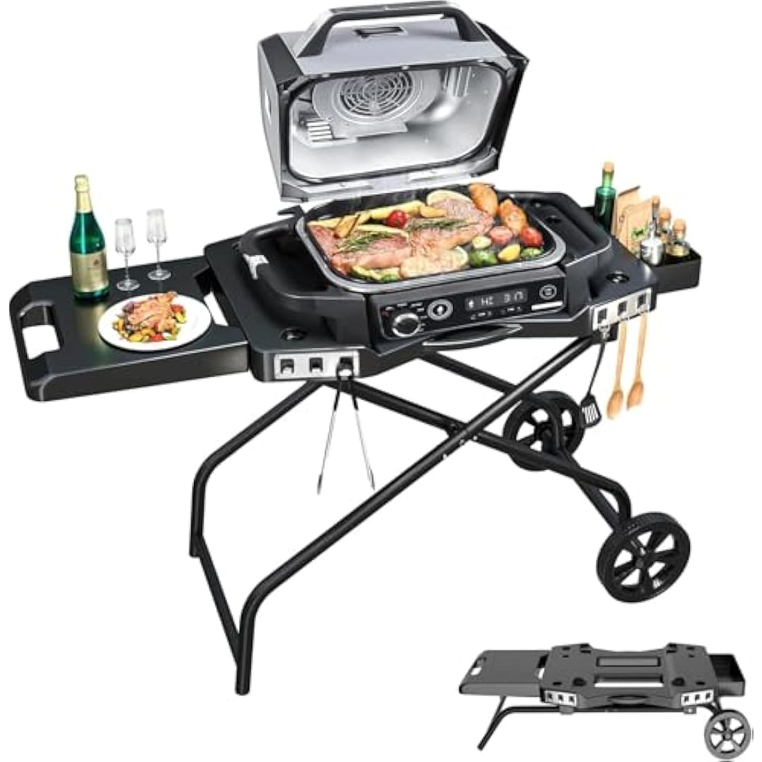 Denmay Foldable Barbecue Trolley – Portable Grill Stand for Ninja Woodfire