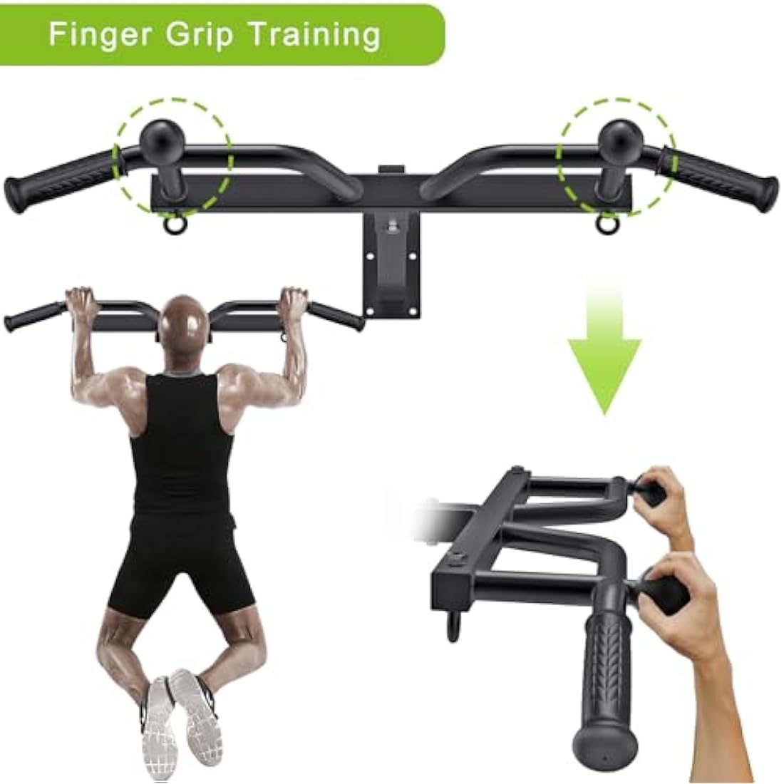 Kipika Wall Mounted Pull Up Bar – Heavy Duty 5-Grip Home Gym System