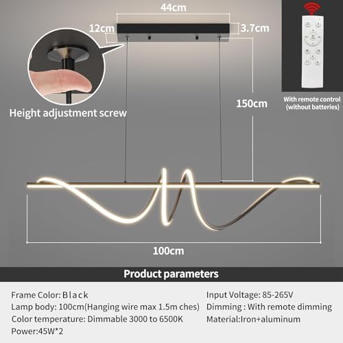 Mikeru Modern Spiral LED Pendant Light | Dimmable Black Kitchen Chandelier