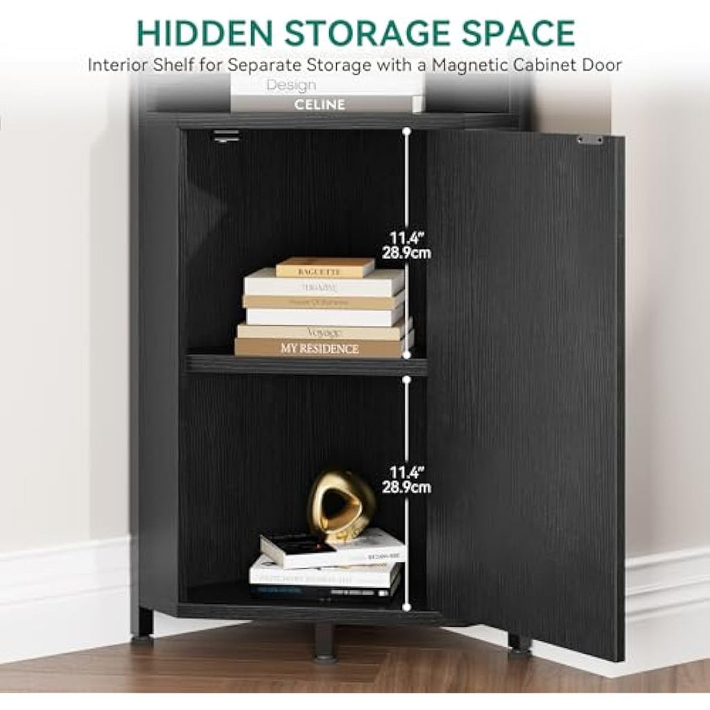 YITAHOME Corner Bookshelf | 4-Tier Industrial Storage Rack with Cabinet