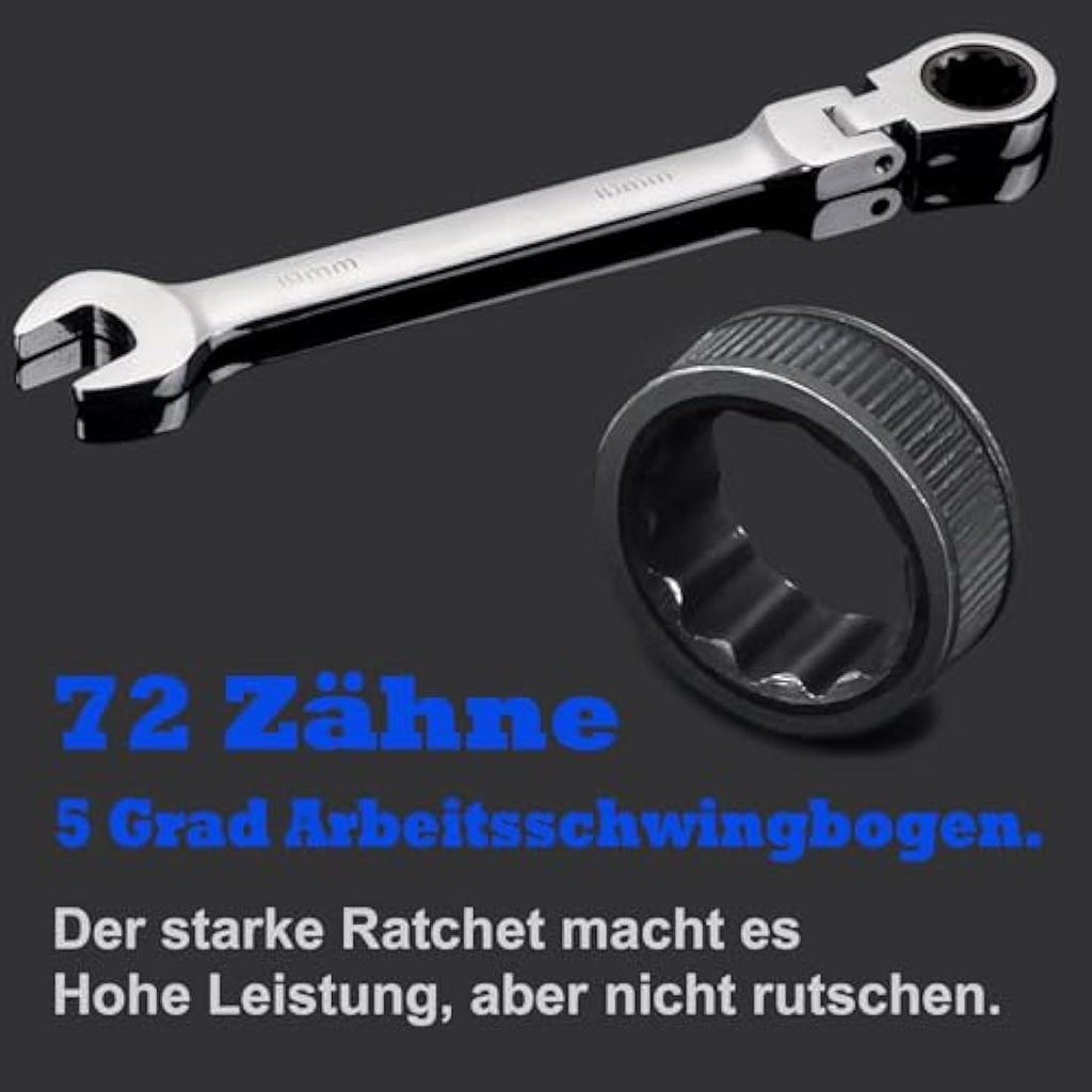 Qnkaa 12pc Metric Flex Head Ratchet Spanner Set | 8-19mm Chrome Vanadium