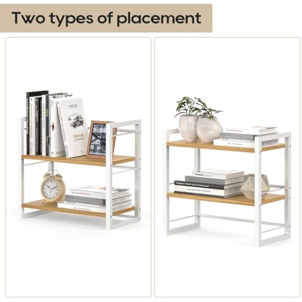 Wood Desktop Bookshelf – 2-Tier Office Desk Shelf Organizer