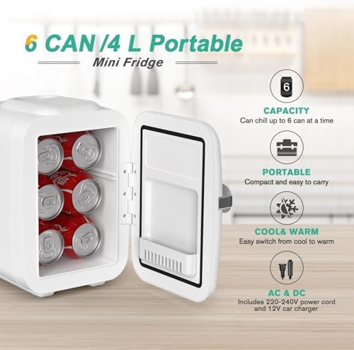 CROWNFUL 4L Mini Fridge | Portable Cooler and Warmer for Skincare - White