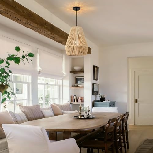 FORCOSO Rattan Pendant Light – Handwoven Boho Hanging Ceiling Lamp