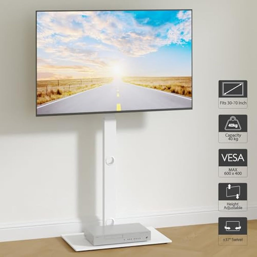 BONTEC TV Floor Stand for 30-70 inch TVs | Swivel & Height Adjustable White
