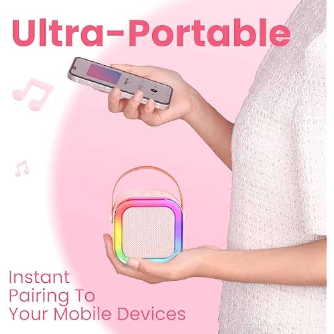 Ankuka Mini Karaoke Machine with 2 Wireless Microphones - Pink