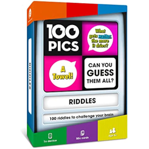 100 PICS Riddles Flash Cards – Travel Brain Teaser Game for Kids & Adults