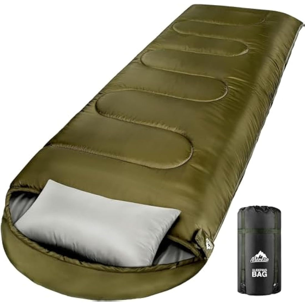 MEREZA XL Sleeping Bag | Big and Tall Cold Weather Camping Gear with Pillow