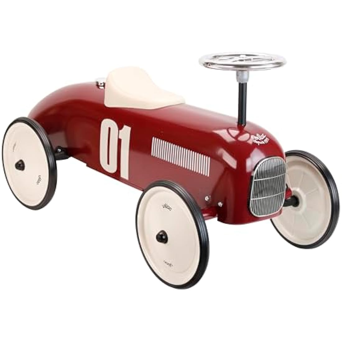 Vilac Vintage Ride-On Car – Burgundy Metal Body with Rubber Wheels