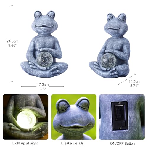Jolof Store Meditating Yoga Frog Statue – Solar Resin Zen Garden Decor