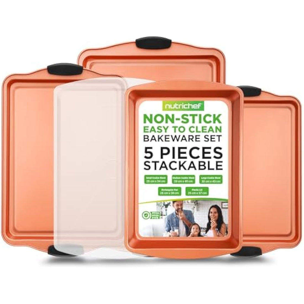 NutriChef 5-Piece Nonstick Carbon Steel Baking Pan Set with Handles