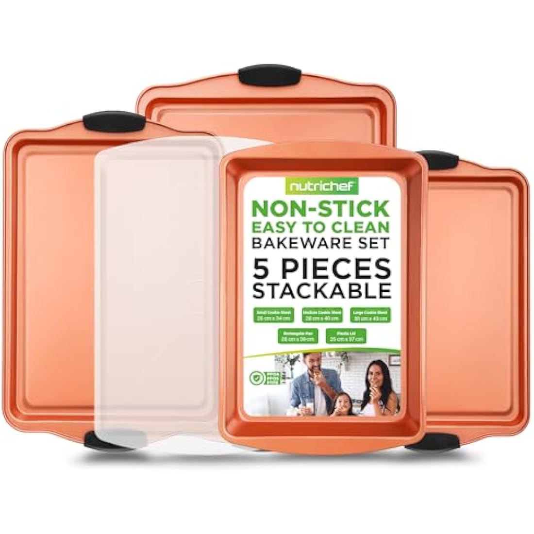 NutriChef 5-Piece Nonstick Carbon Steel Baking Pan Set with Handles