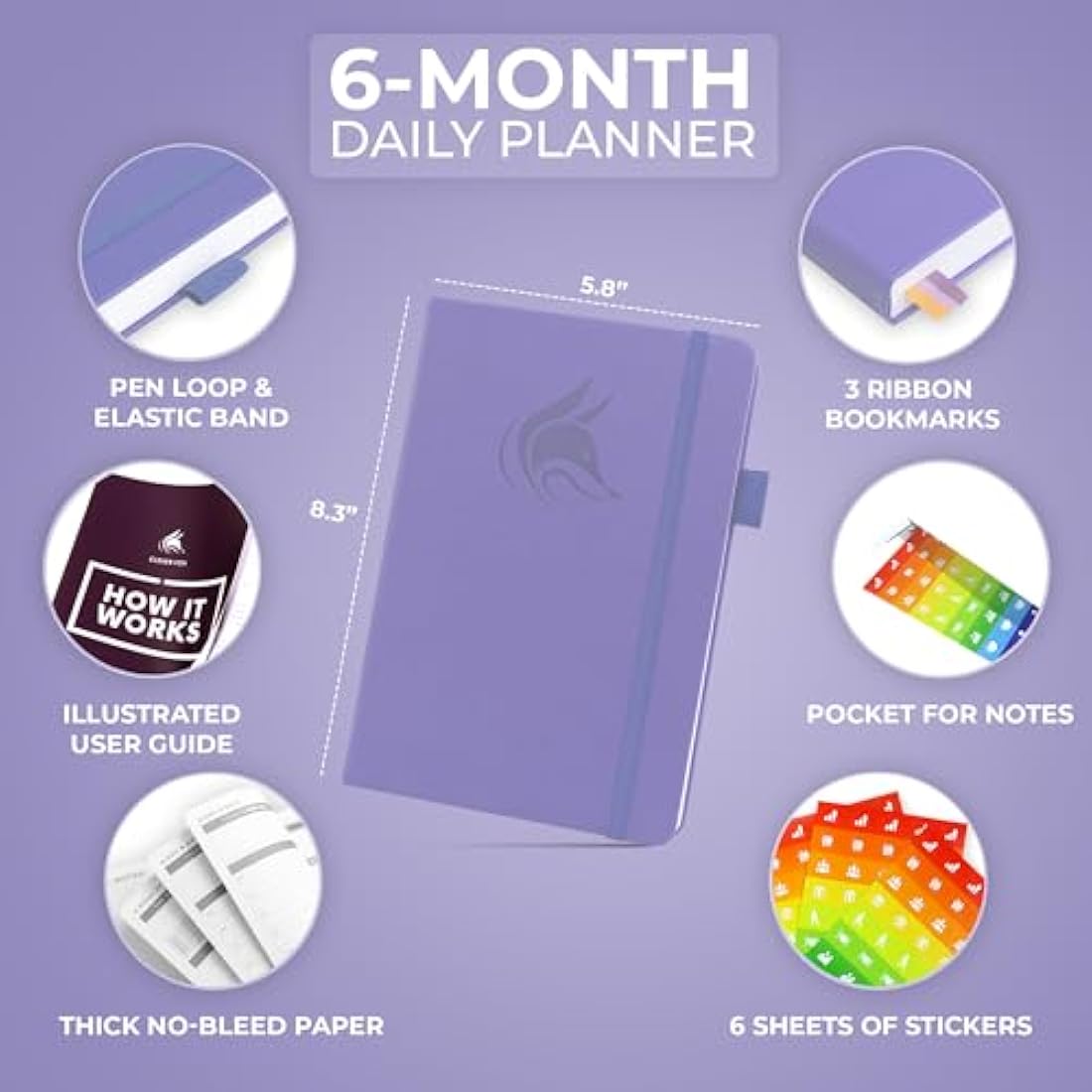 Clever Fox Daily Planner – Undated A5 Organizer, 6 Months, Lavender