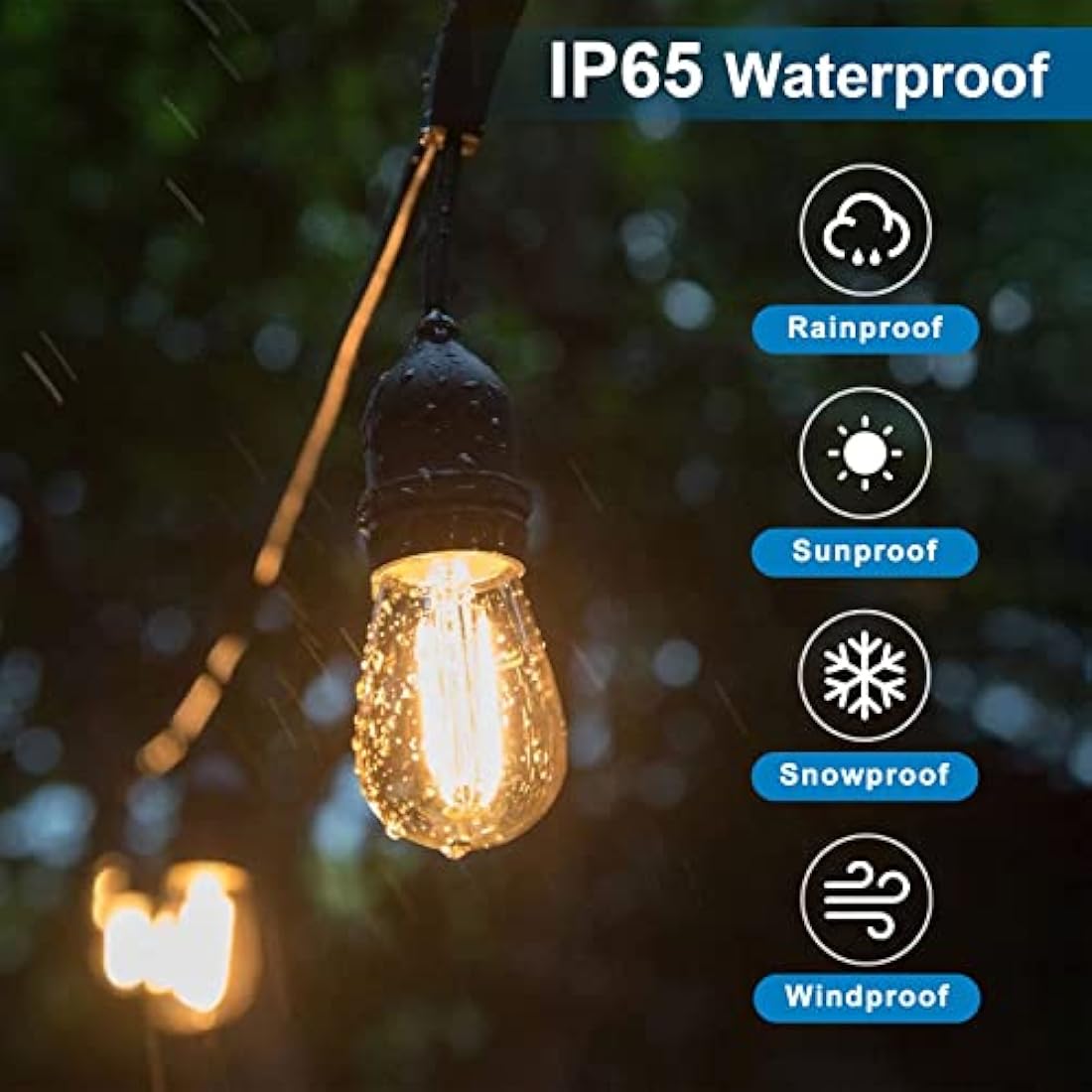 Spacelumen 49FT Outdoor String Lights | 16 S14 LED Bulbs | IP65 Waterproof
