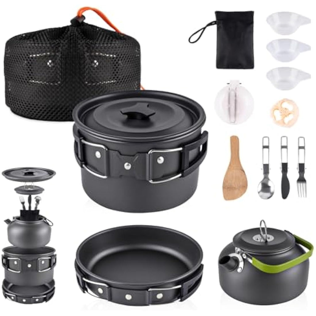 aiGear 15-Piece Lightweight Aluminum Camping Cookware Set with Kettle