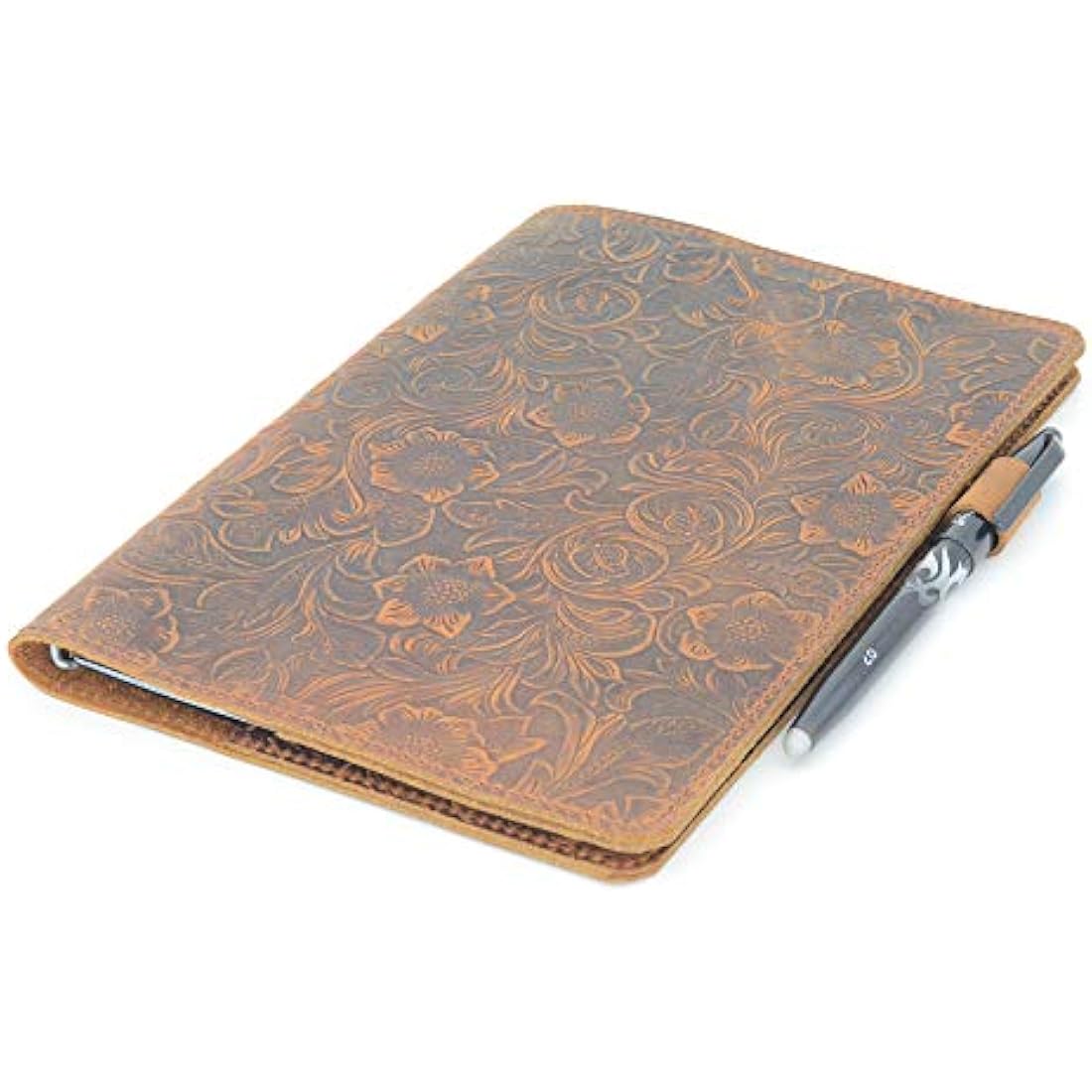Jolof Store Handmade Leather Rocketbook Cover - A4 Letter Folio Flower