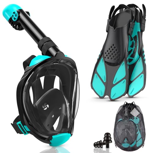 Lealinga Full Face Snorkel Set | Panoramic Mask and Adjustable Fins