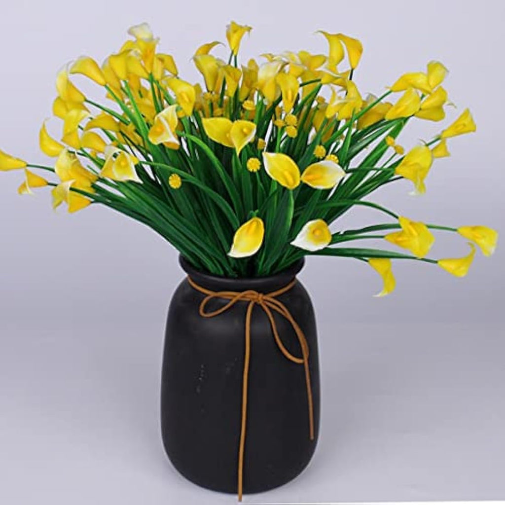 Leixi Artificial Calla Lily Flowers - 12Pcs UV Resistant Faux Plants (Yellow)