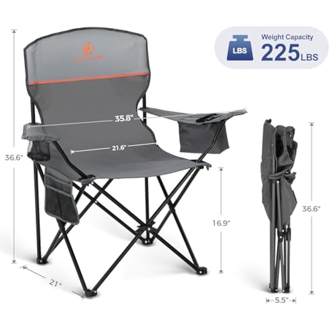 LET'S CAMP Folding Camping Chairs 2 Pack | Lightweight with Cooler Bag
