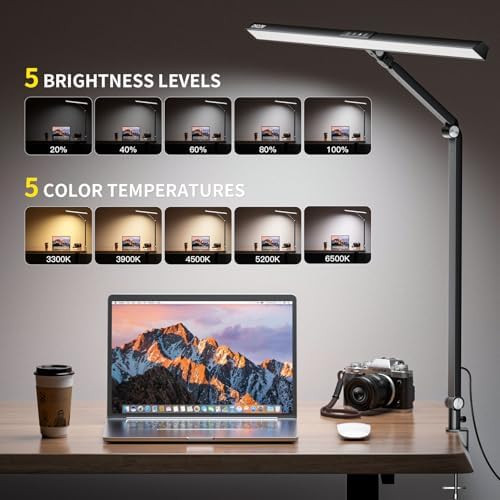Jolof Store LED Desk Lamp – Eye-Caring Clamp Light with 5 Color Modes