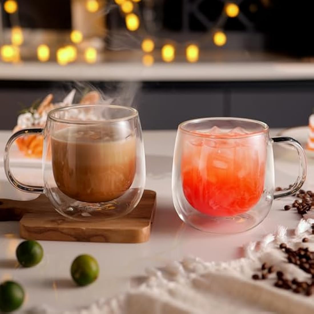 CNGLASS Double Walled Glass Coffee Mugs - 16oz Insulated Cups, Set of 4