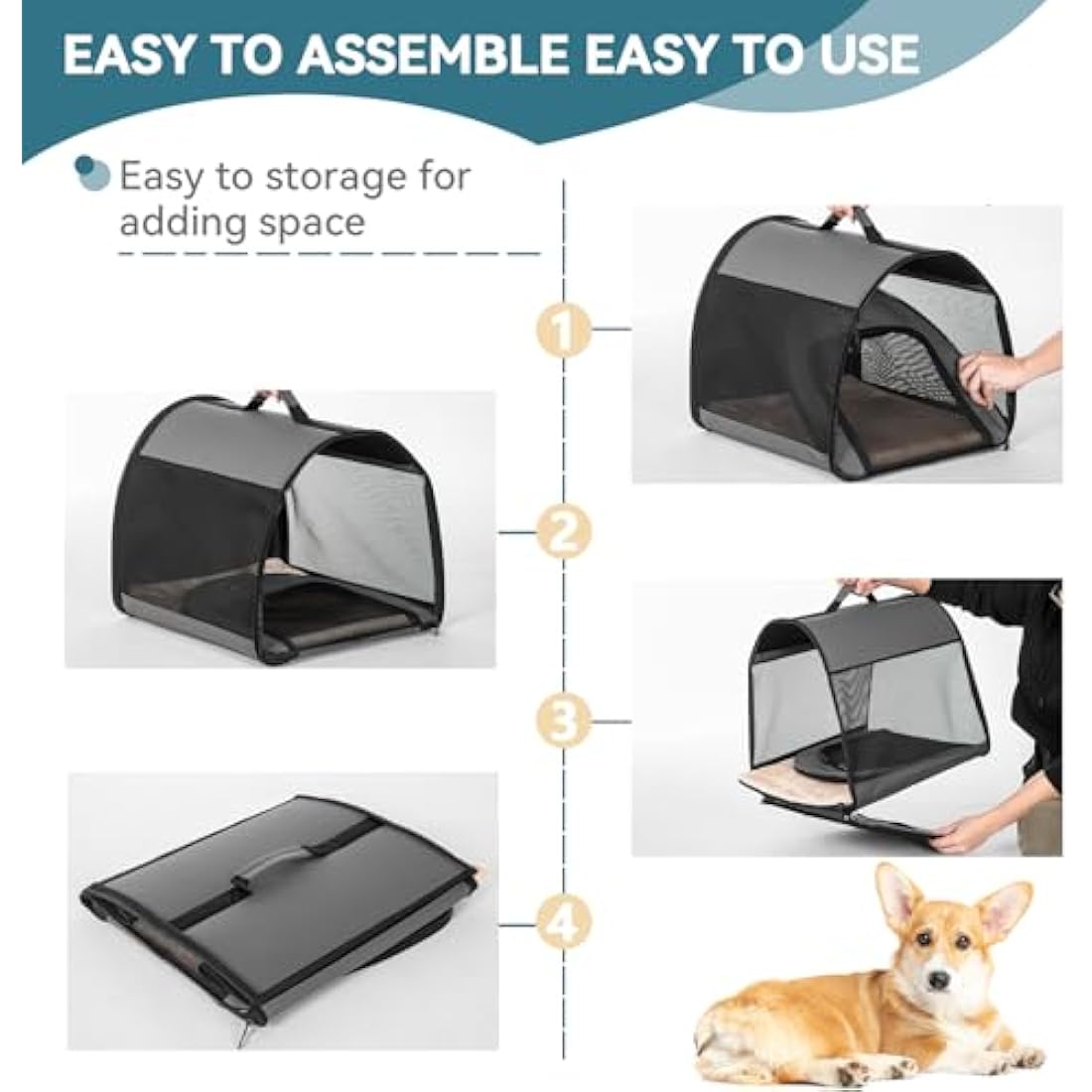 Petsfit 30 Inch Soft Dog Crate – Portable Foldable Travel Pet Kennel, Grey