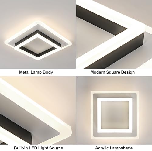 Comely Modern Square LED Ceiling Light – 30W 4500K Black & White
