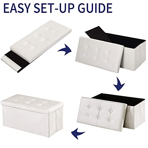 BRIAN & DANY Folding Storage Ottoman | Faux Leather Bench - White