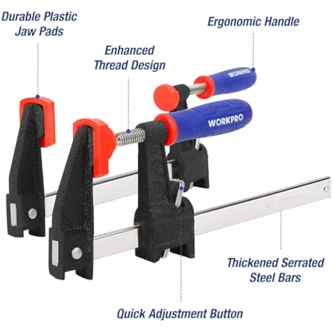 WORKPRO Heavy Duty F Wood Clamps - 4-Pack 150mm & 300mm Quick-Release