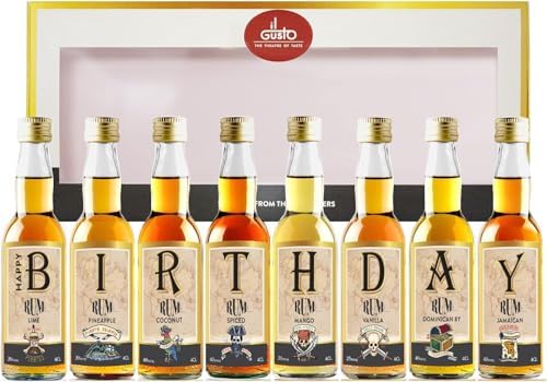 IL GUSTO Birthday Rum Tasting Gift Set - 8 Miniature Caribbean Rums in Wood Box