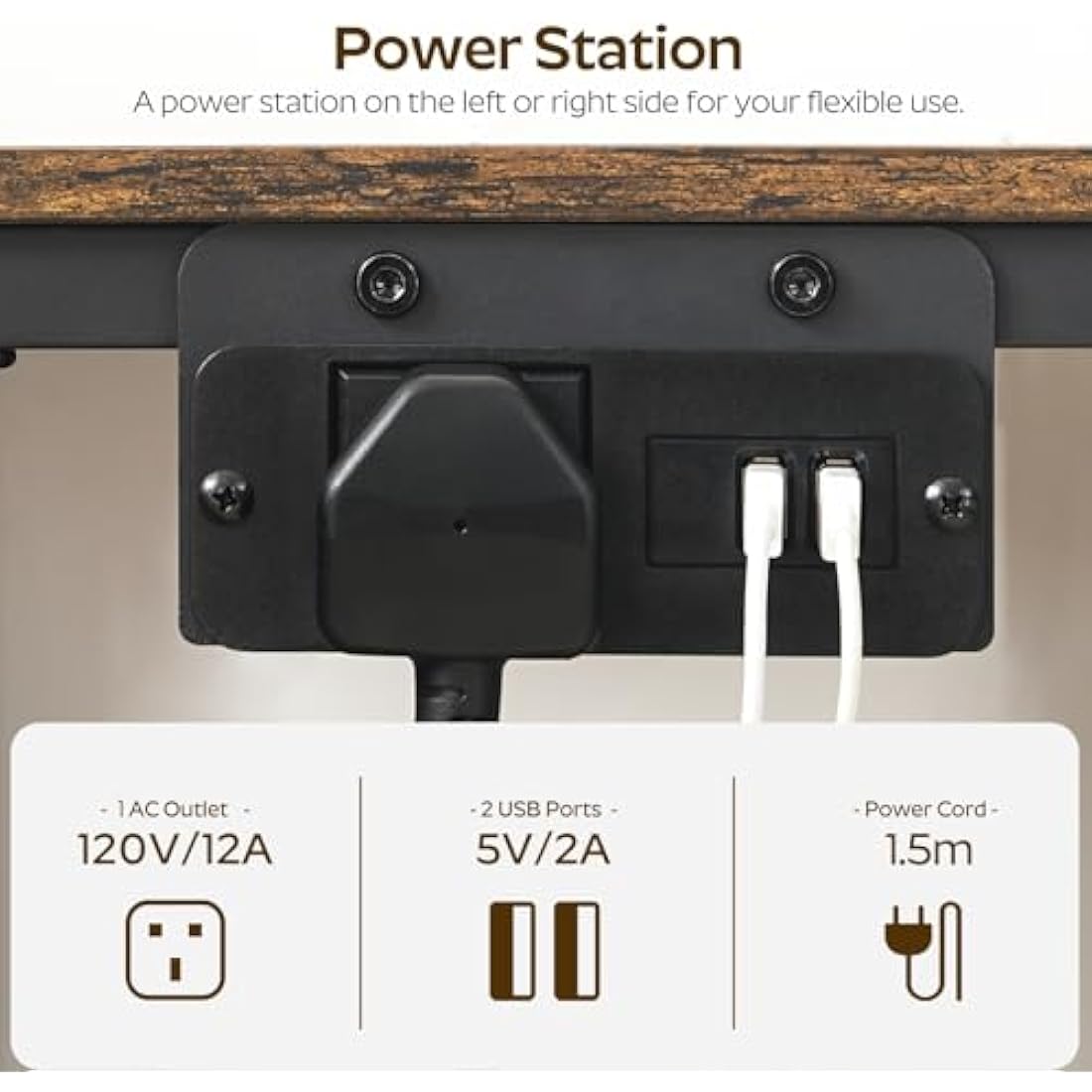 YATINEY Bedside Table with Charging Station | 2-Drawer Industrial Nightstand