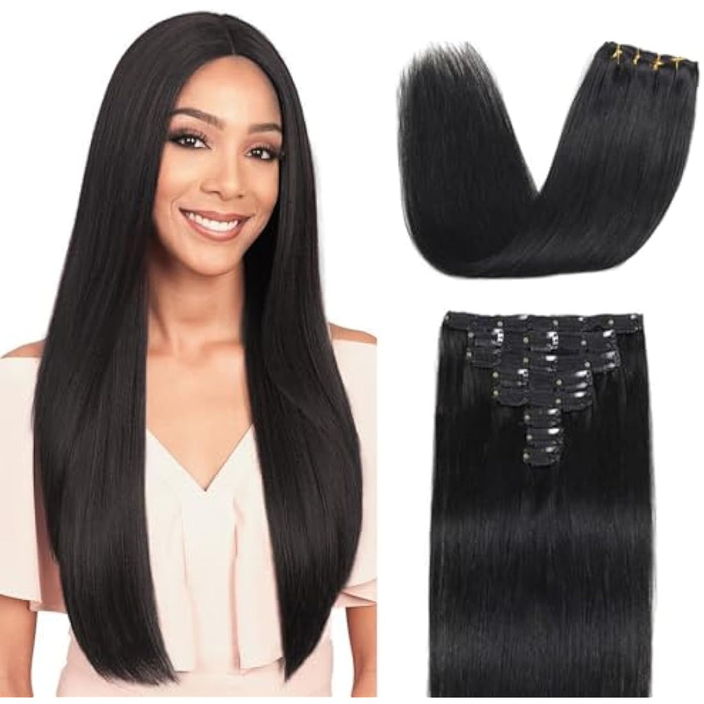 Remy Human Hair Clip in Extensions – Double Weft Straight 18"
