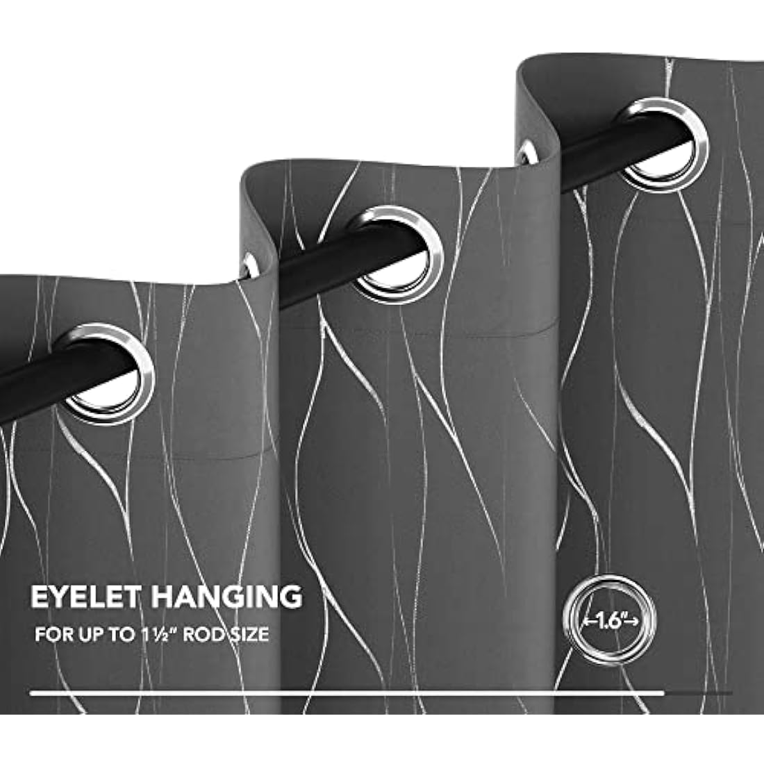 Deconovo Light Grey Blackout Curtains | Silver Wave Foil Print | 66x54