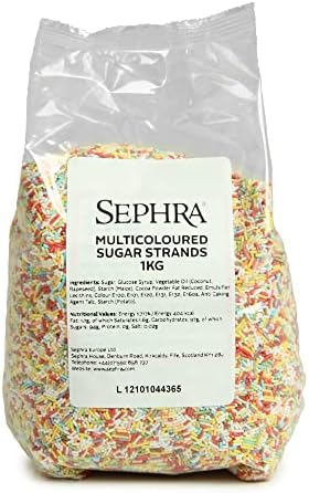Sephra Rainbow Sprinkles – 1kg Multicoloured Sugar Strands for Baking