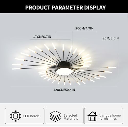 Modern LED Firework Ceiling Light – 43-Head Flush Mount Black