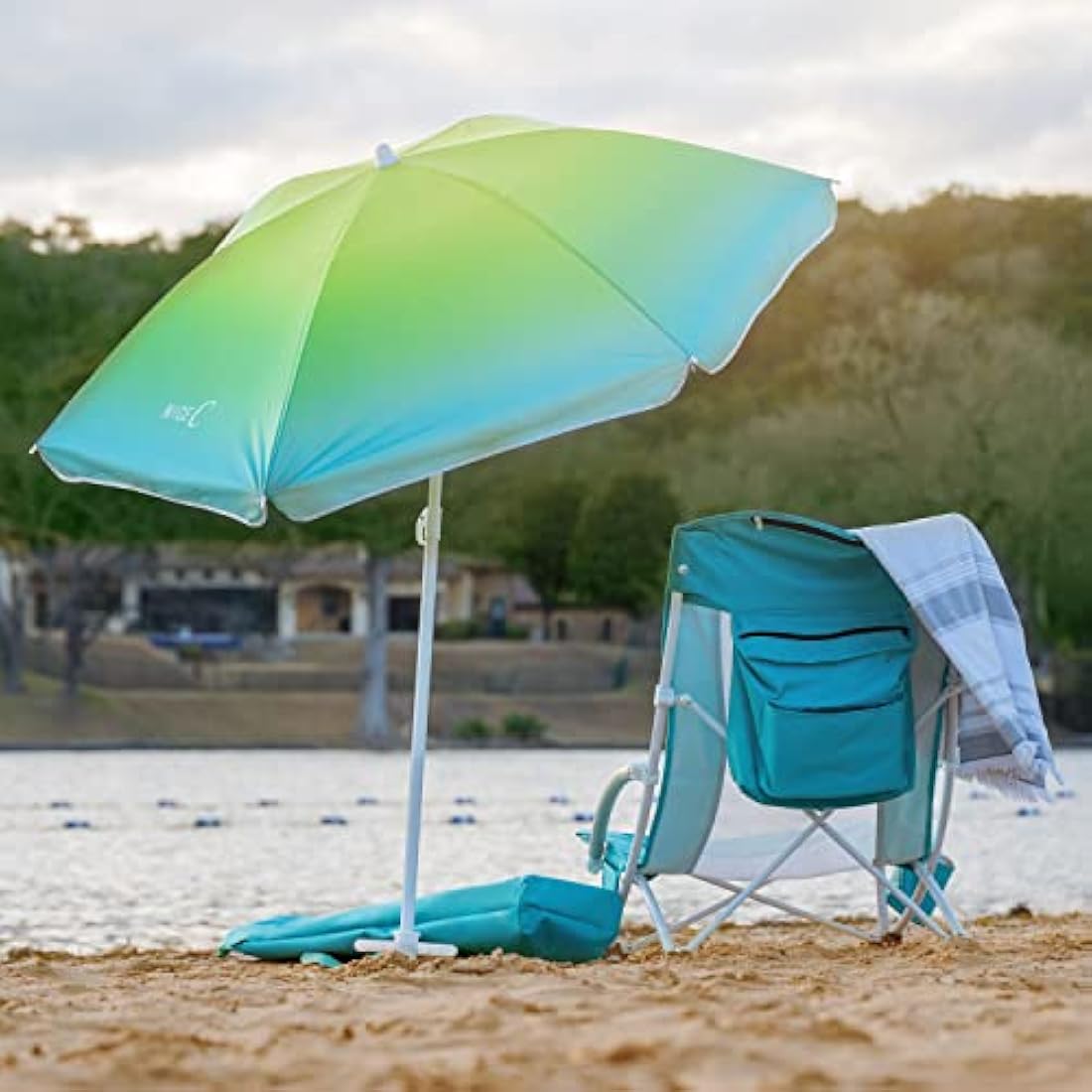 Nice C Heavy Duty Beach Chair 2-Pack with UPF 50 Umbrella & Cooler Bag