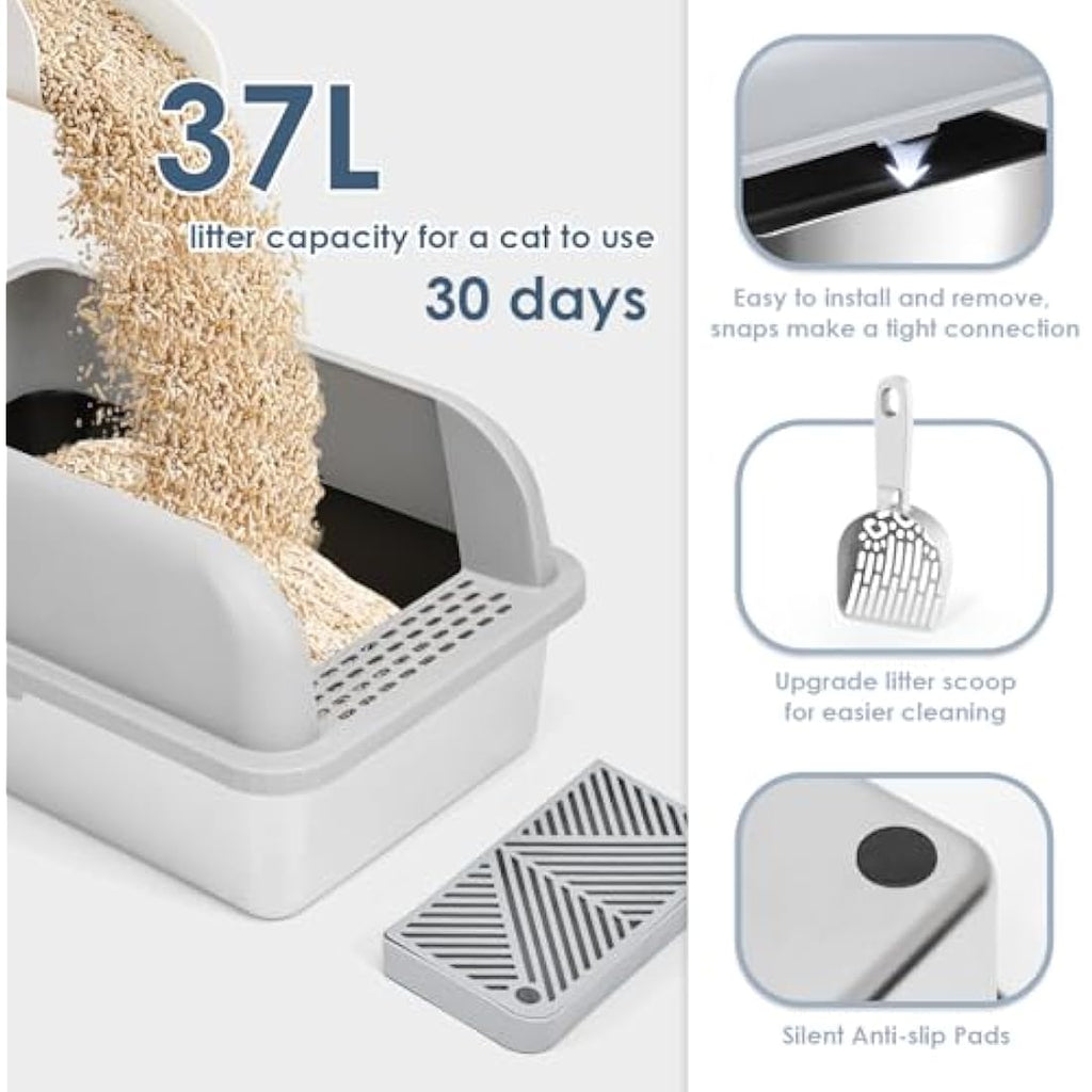 Suzzipaws XL Non-Stick Stainless Steel Cat Litter Box with High Lid