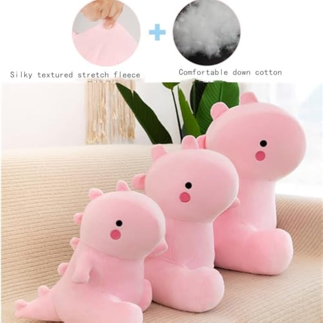 OUKEYI Cute Dinosaur Plush Stuffed Animal – Soft Kawaii Hugging Pillow, Pink