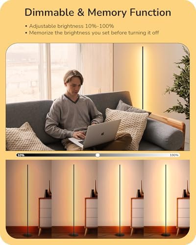 EDISHINE LED Floor Lamp – Dimmable Minimalist Standing Lamp, Black