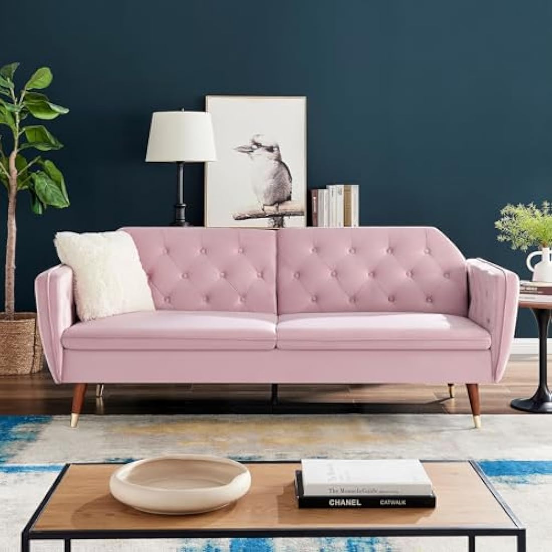 Bravich Victoria 3 Seater Velvet Sofa Bed with Gold Legs – Rose