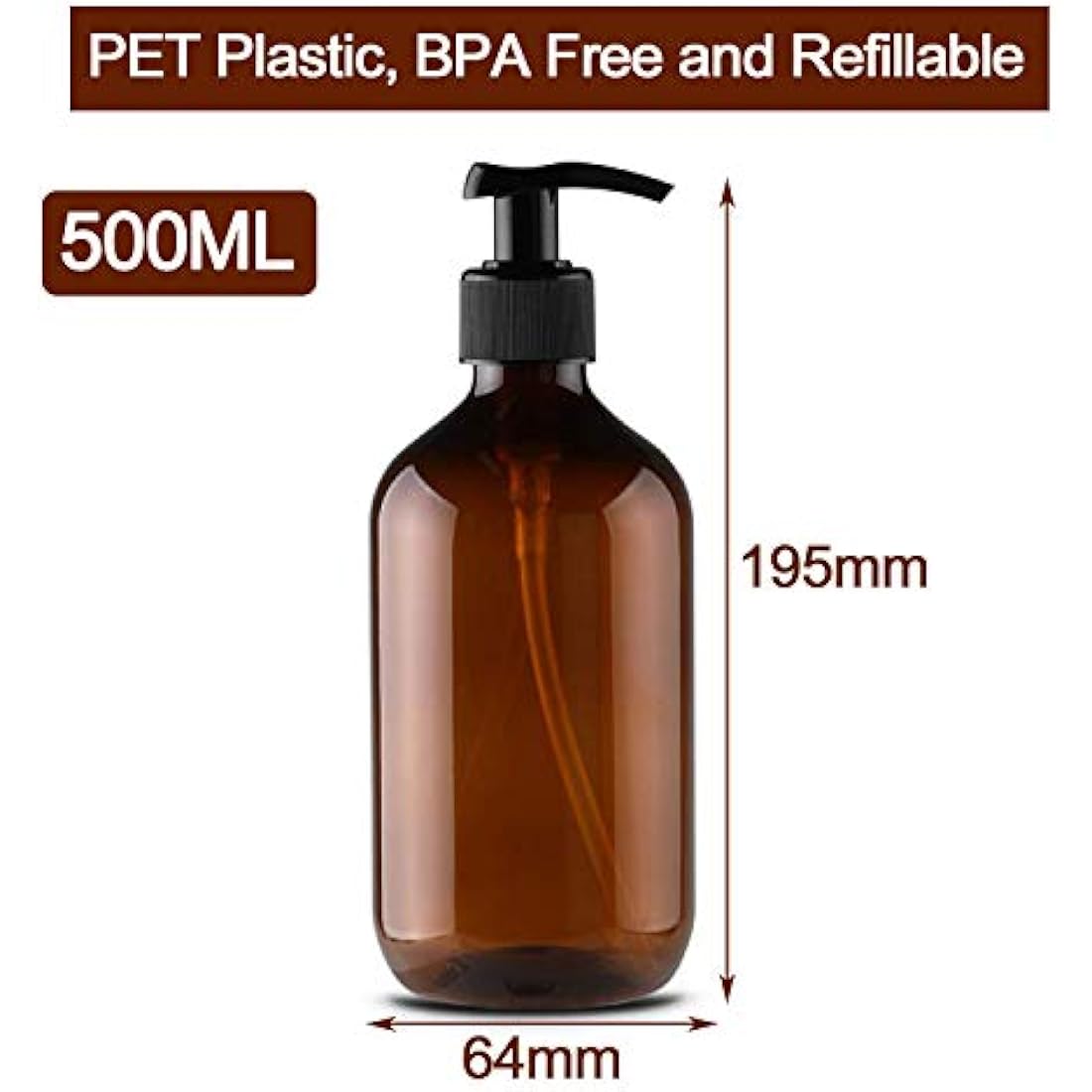 Alledomain 500ml Refillable Plastic Pump Bottles for Shampoo – 2 Pack