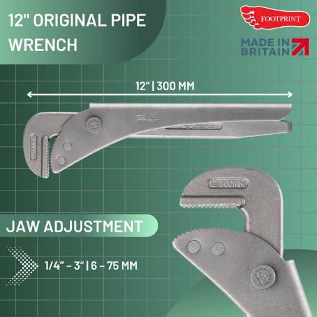 Footprint 698w Pipe Wrench 12-Inch | Sheffield Steel Plumbing Tool
