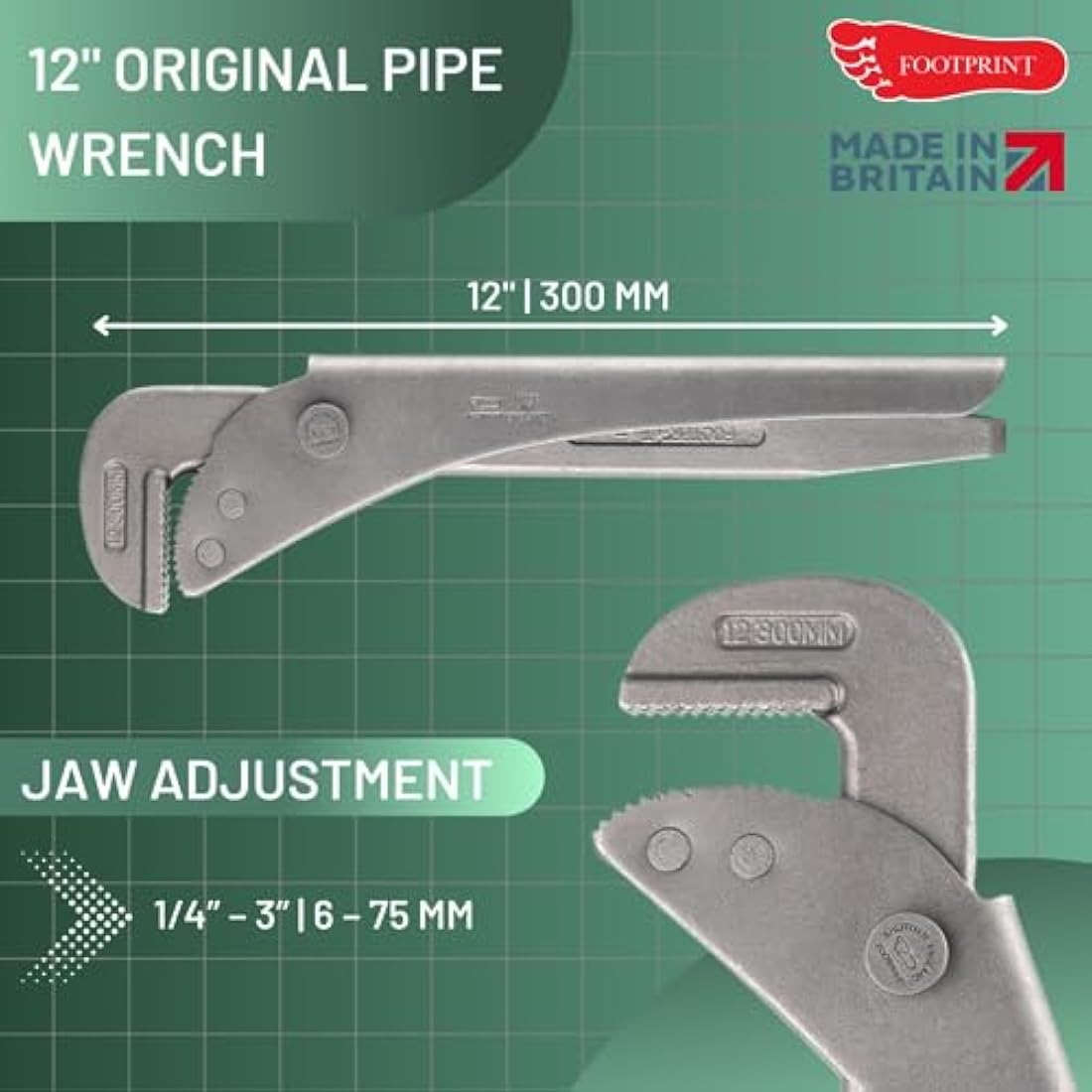 Footprint 698w Pipe Wrench 12-Inch | Sheffield Steel Plumbing Tool