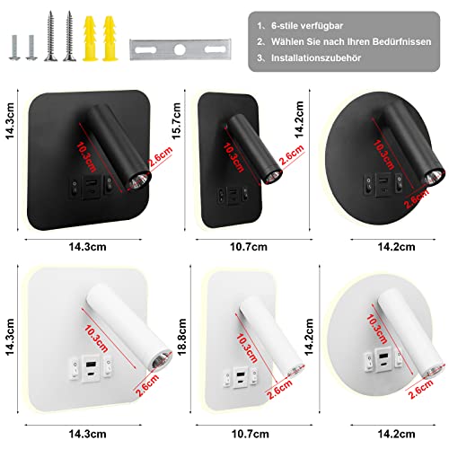 uksunvi LED Reading Lamp – 12W Wall Spotlight with USB & Type-C Ports